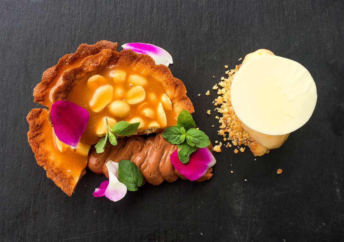 Caramel tart dessert plated