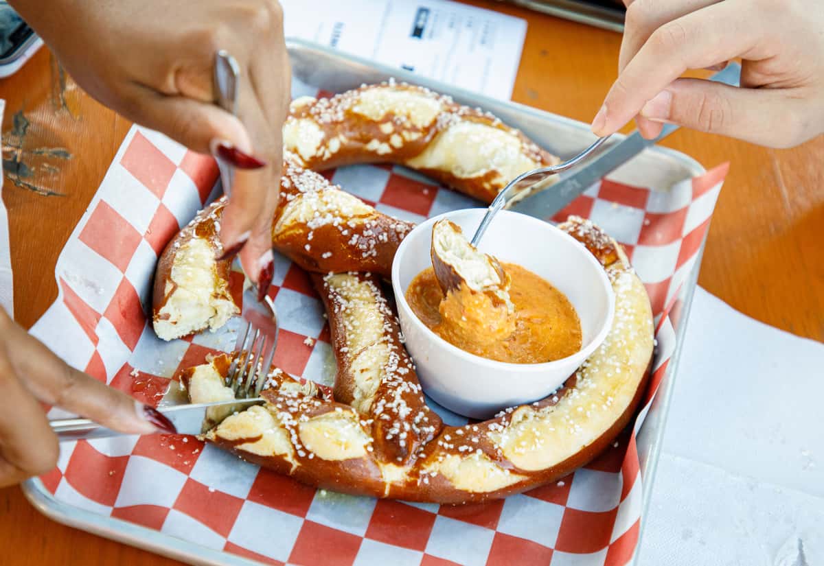 Our giant pretzel with pimento cheese fondue