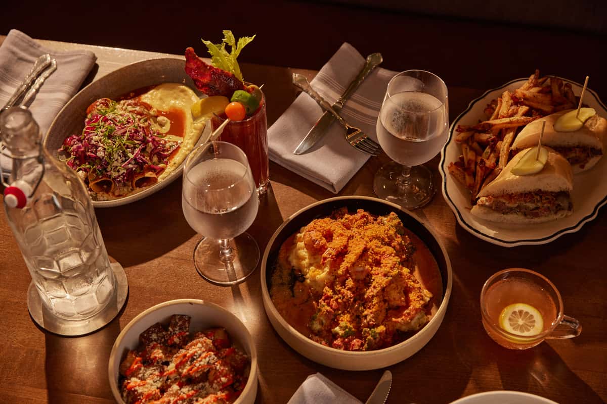 Brunch items on table