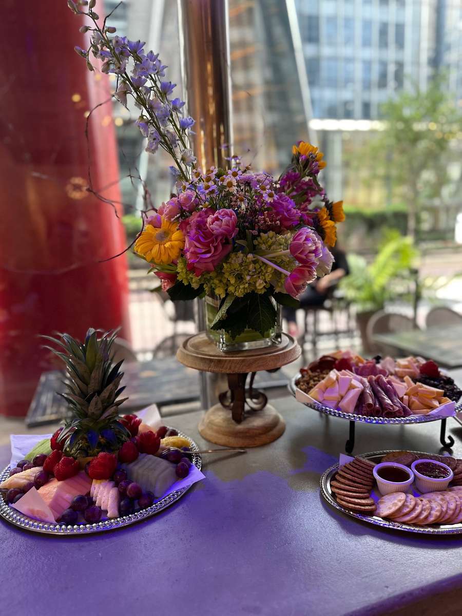 flower setting with finger foods on the sides