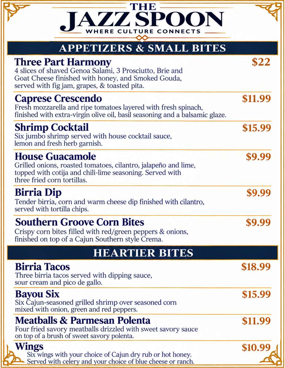 The Jazz Spoon Vintage Menu