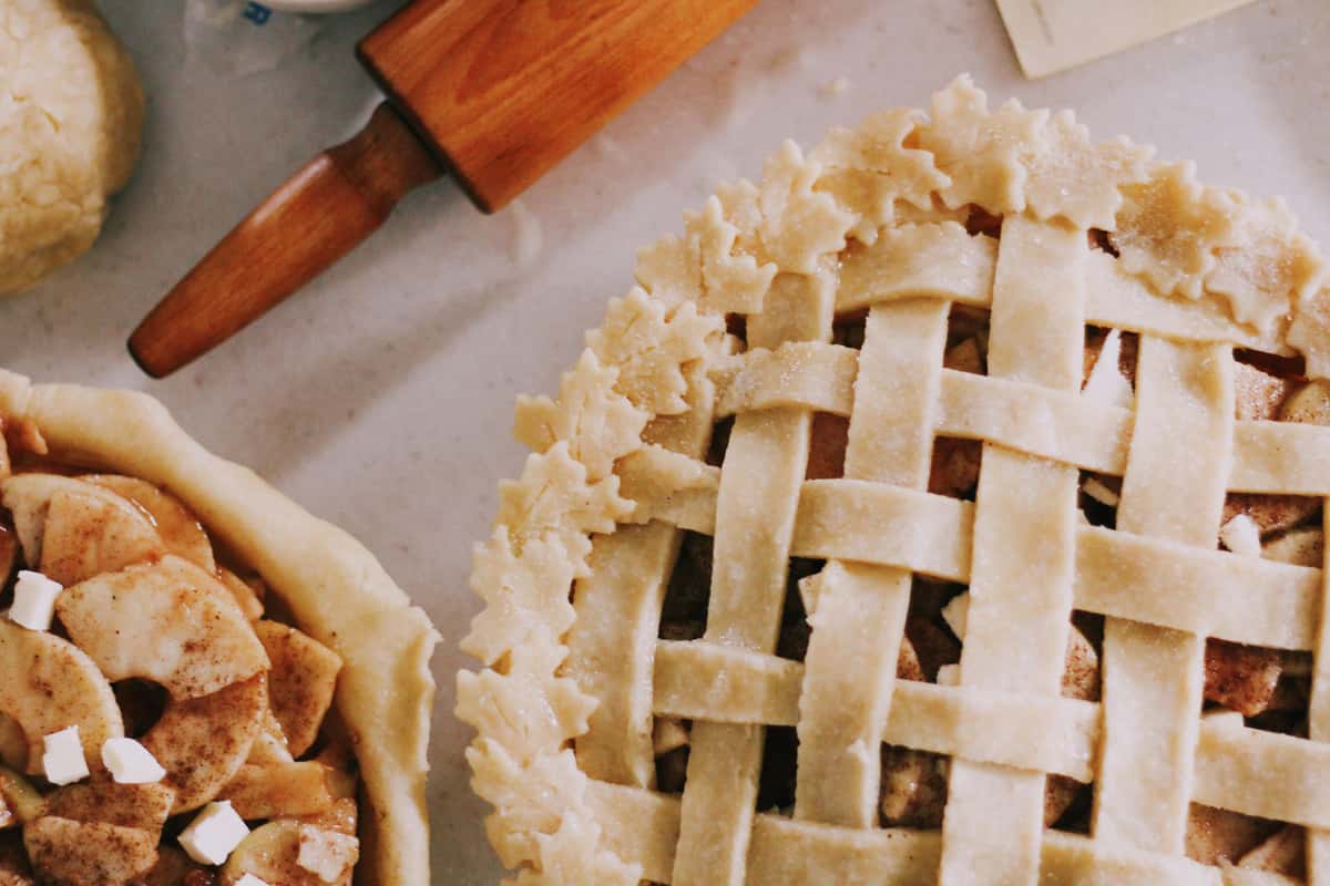Preparing lattice apple pie with dough and rolling pin at The Sunflour Café