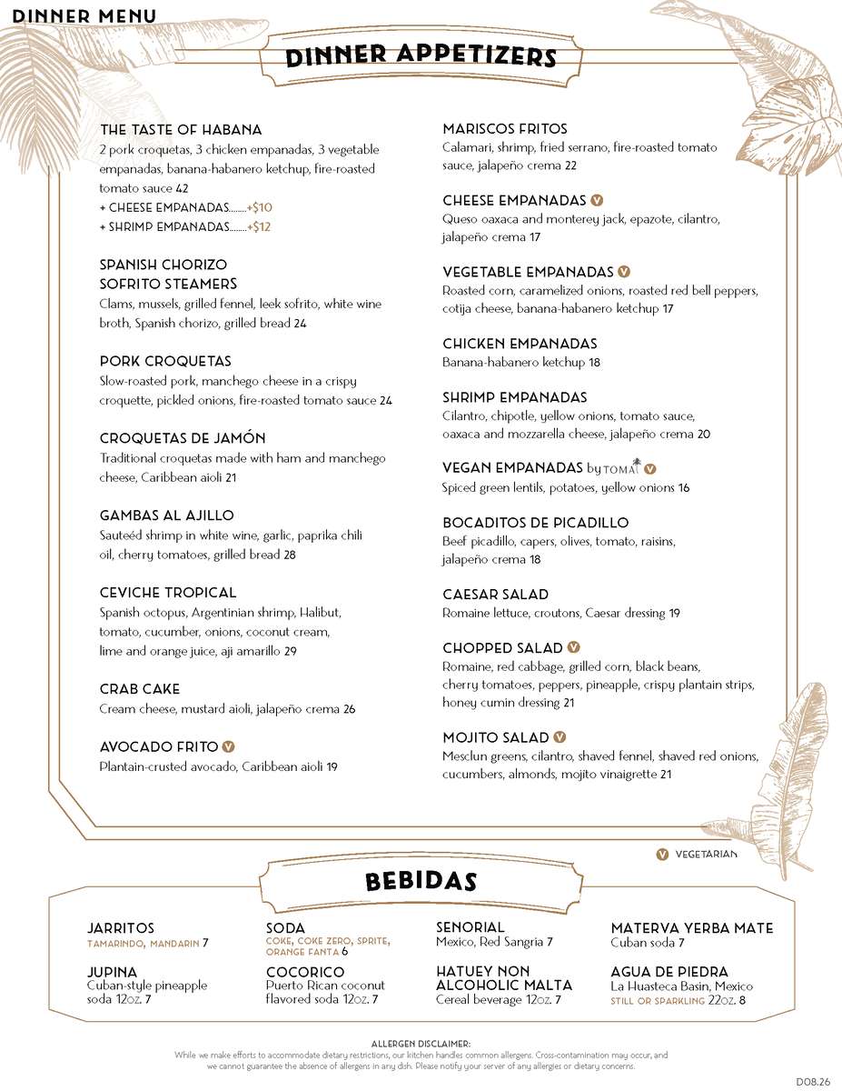Habana Irvine Dinner menu page one
