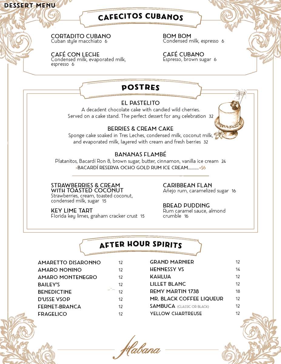 Habana Irvine dessert menu