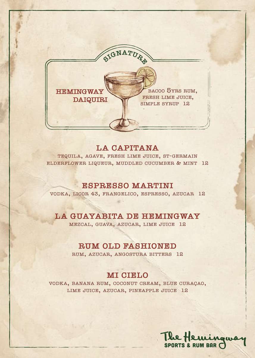 hemingway drink menu