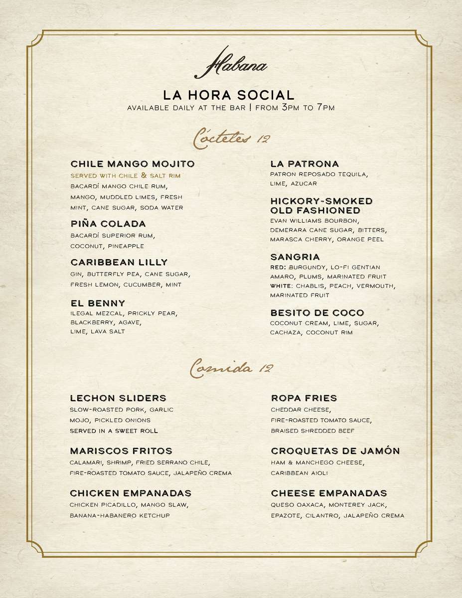 Habana Irvine La Hora Social menu