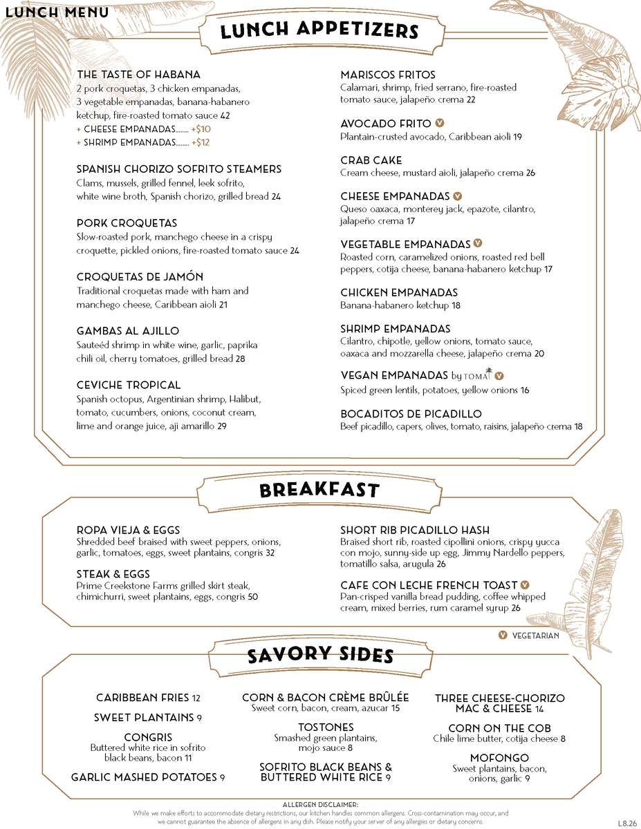Habana Costa Mesa lunch menu page 1