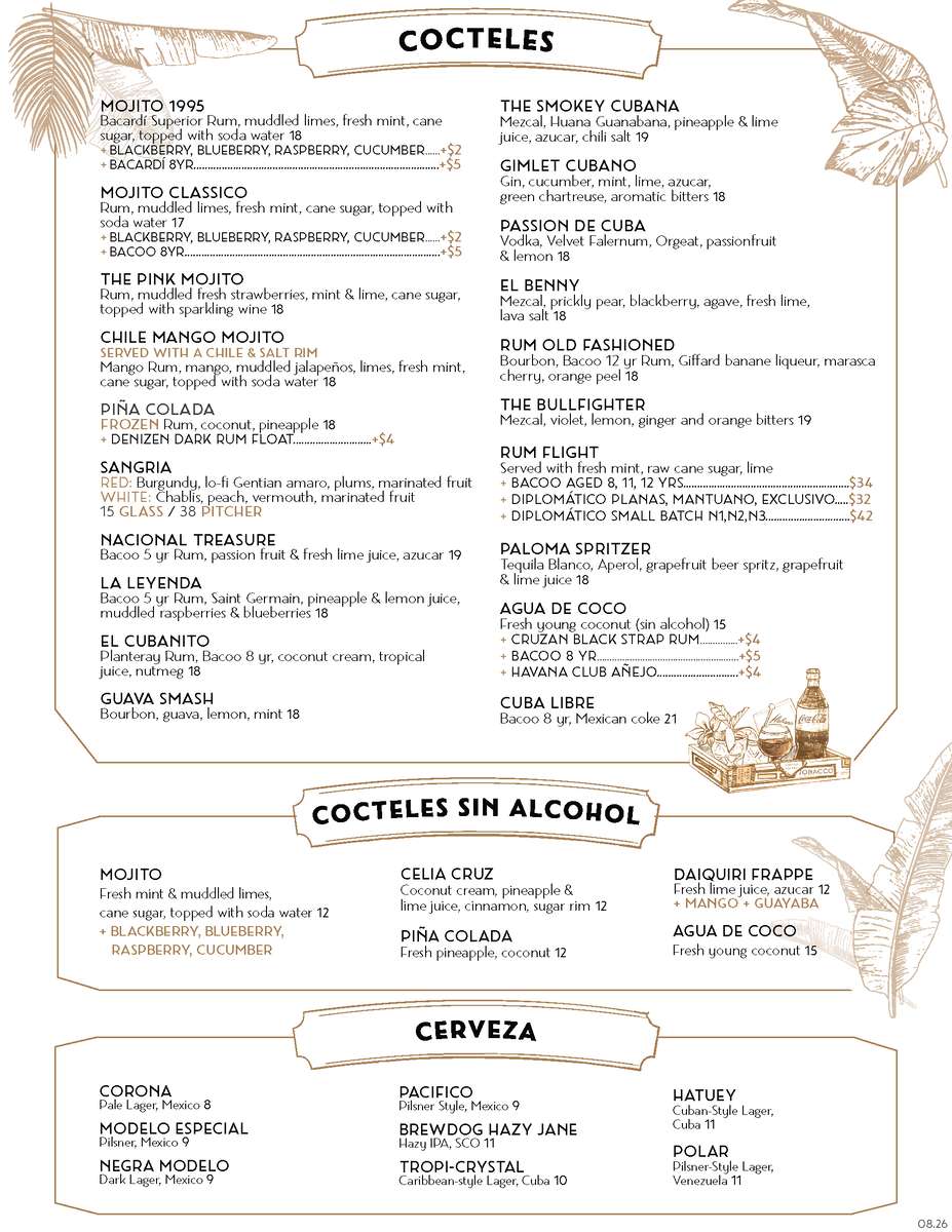 Habana Irvine cocktails menu