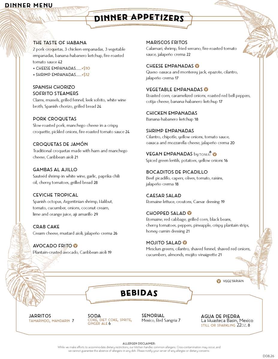Habana Costa Mesa dinner menu page 1