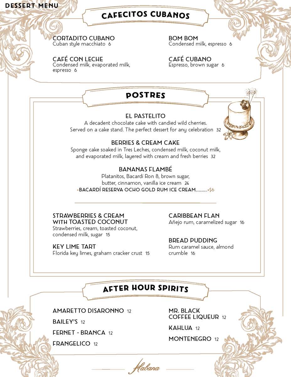 Habana Costa Mesa dessert menu