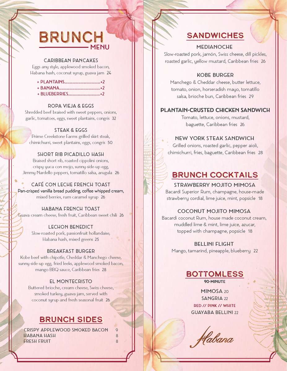 Habana Costa Mesa brunch menu