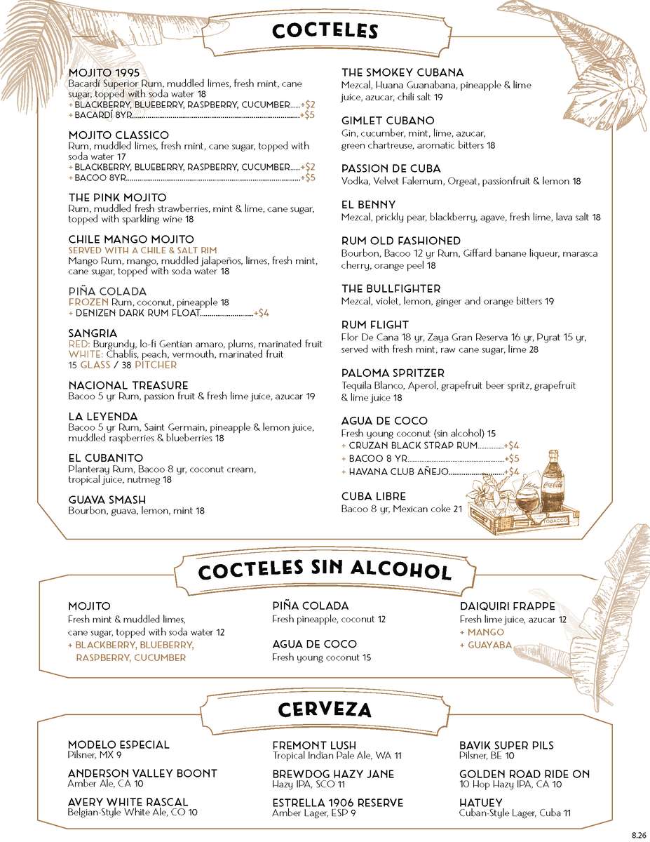 Habana Costa Mesa cocktails menu