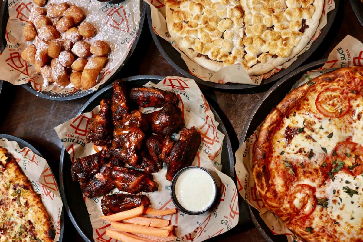 Pizza, wings, tacos and tots