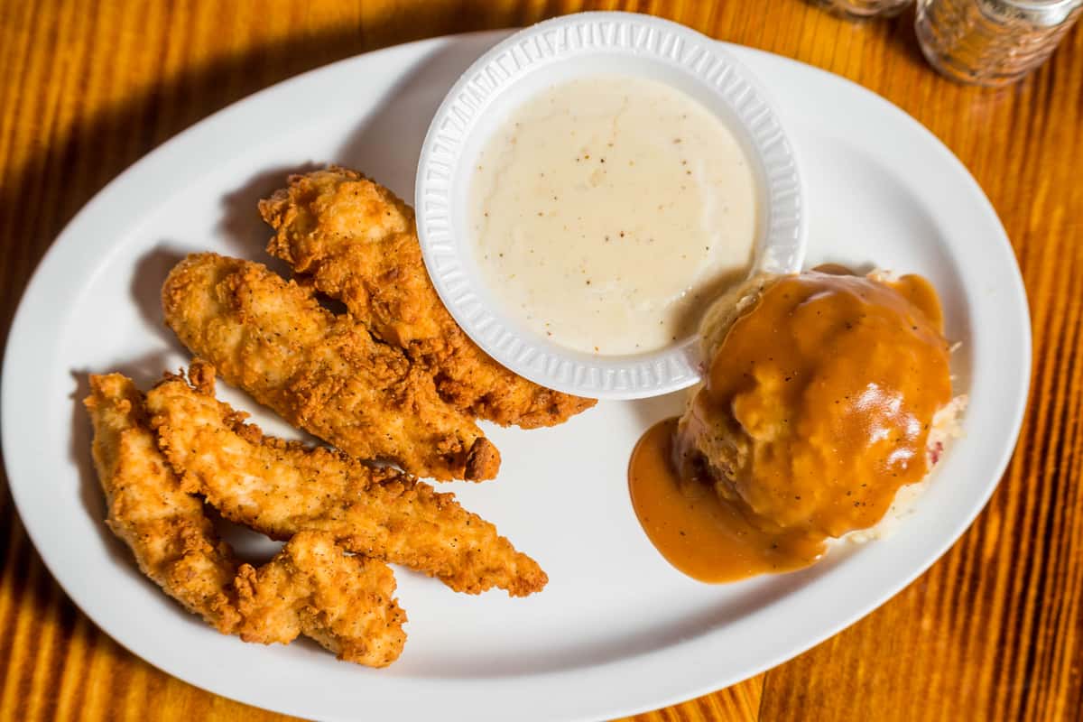 chicken fingers and mashed potatoes