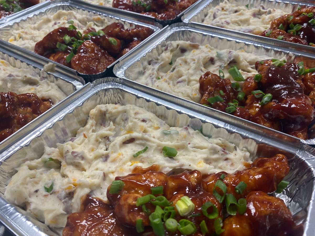 BBQ Chicken Over Loaded Mashed Potatoes