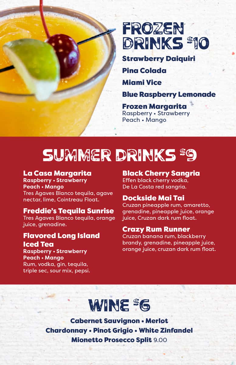 Freddies Summer Drinks Menu