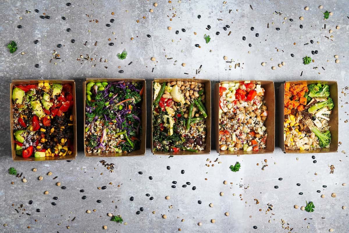 fresh vegetable salads in boxes