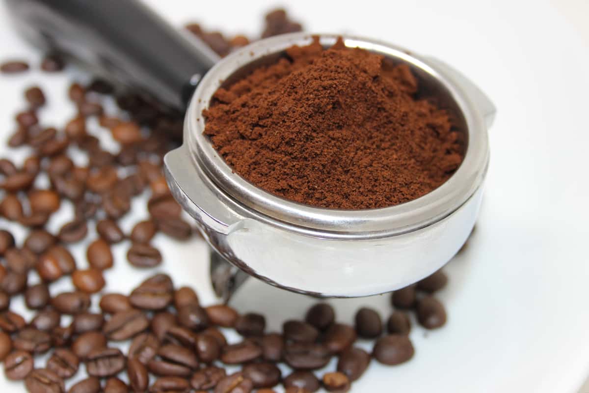 Ground espresso in portafilter