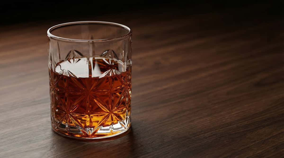 old fashioned cocktail in rocks glass on bar counter