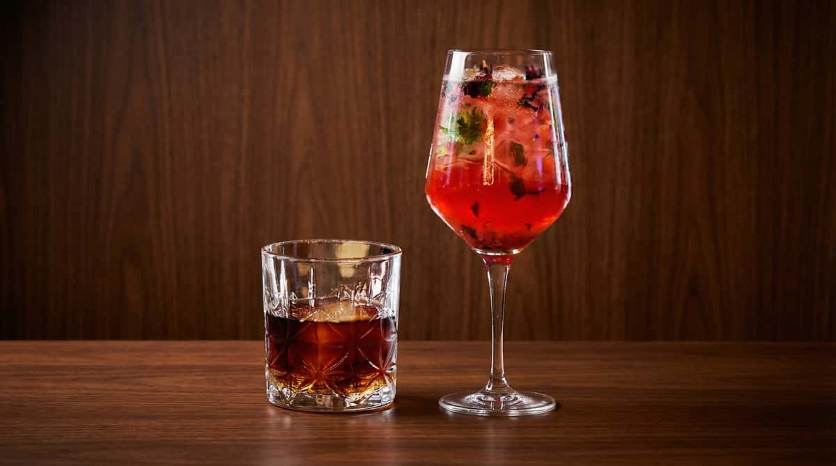 craft cocktails trio including citrus beer cocktail, old fashioned, and red spritz
