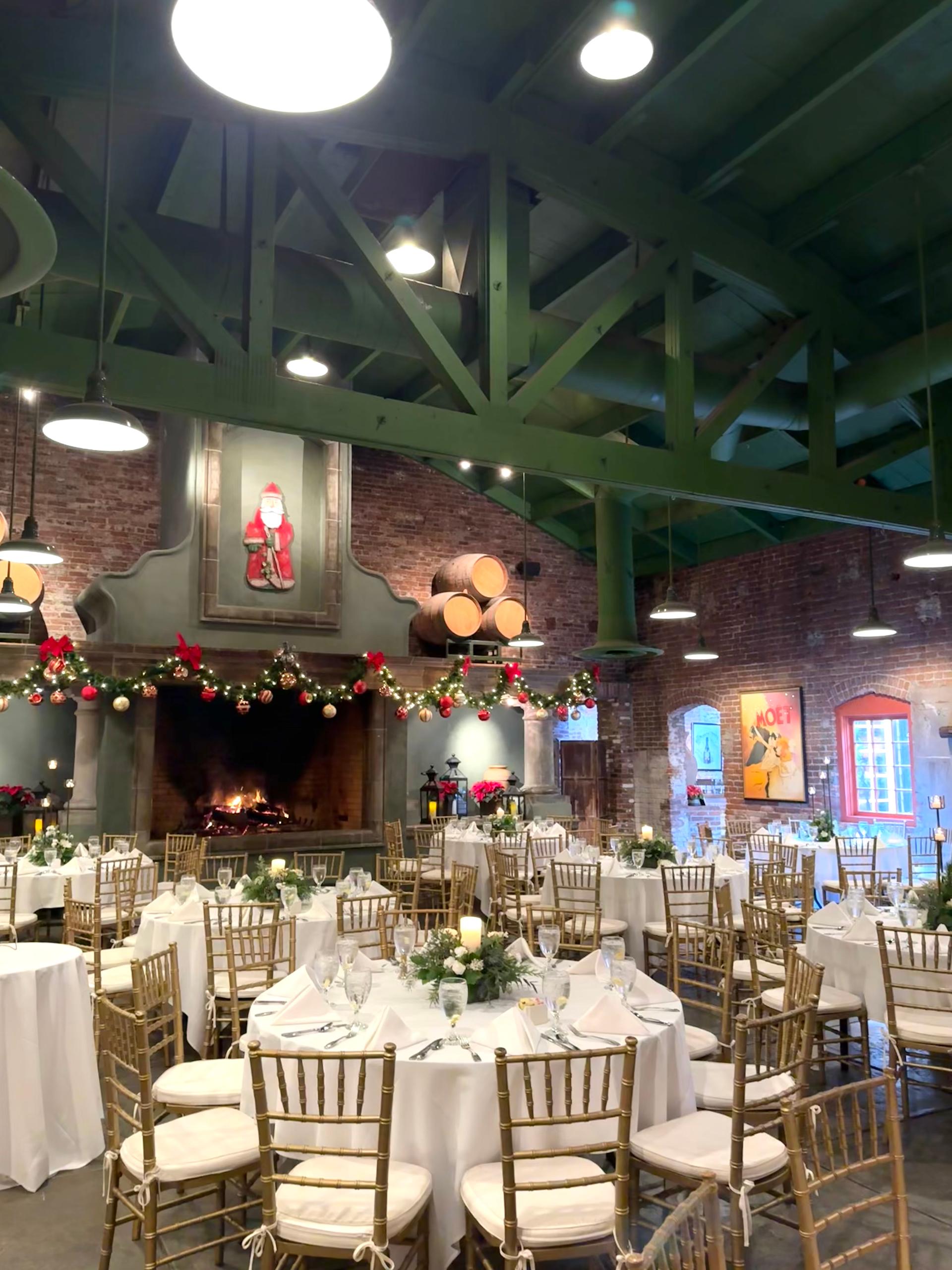 The Roasting Room's brick and timber interior set for a business gathering