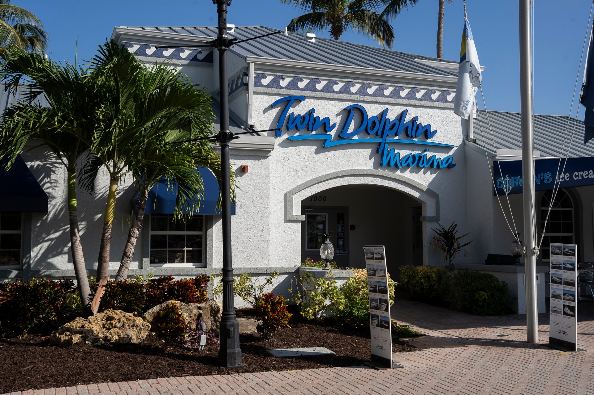 Twin Dolphin Marina entrance in downtown Bradenton.