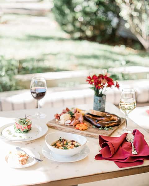 assortment of food and wine