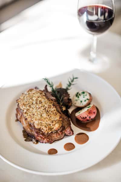 steak and wine