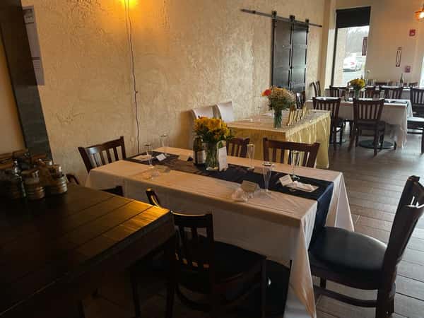 Party room decorated with table cloth