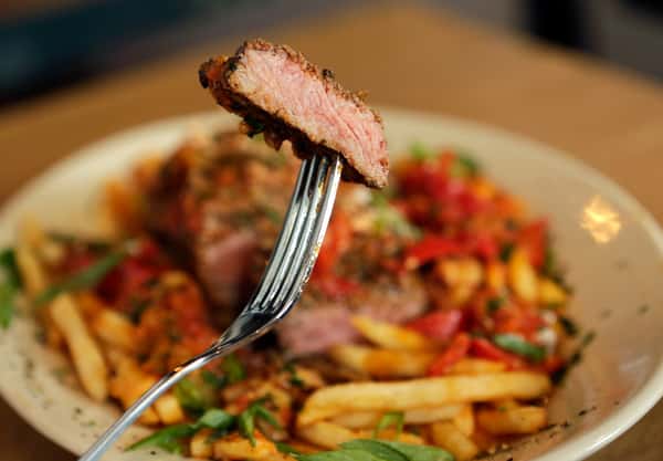 steak on a fork