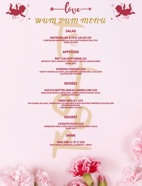 Valentines Day Special Menu