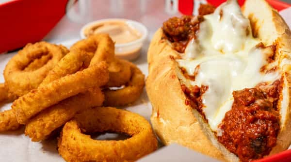 Meatball sub with onions