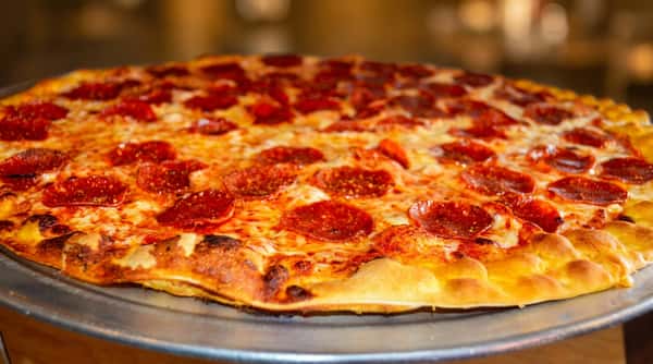 Pepperoni pizza on a tray