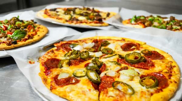 Jalapeno and pepperoni pizzas