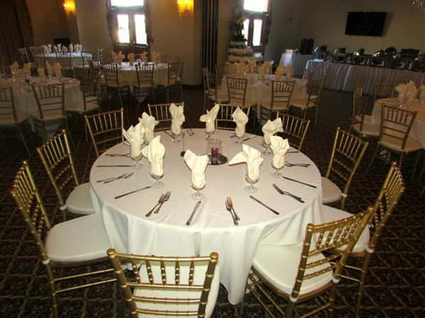 round table with silverware