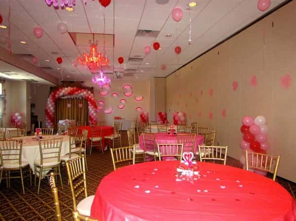 banquet room decorated for birthday party