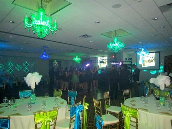 banquet room decorated for birthday party