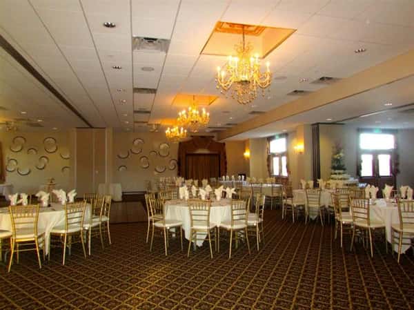 several round tables with heart-shaped decorations