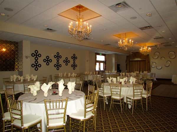 several round tables with heart-shaped decorations