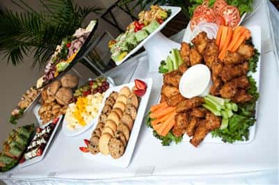 assortment of food on buffet table