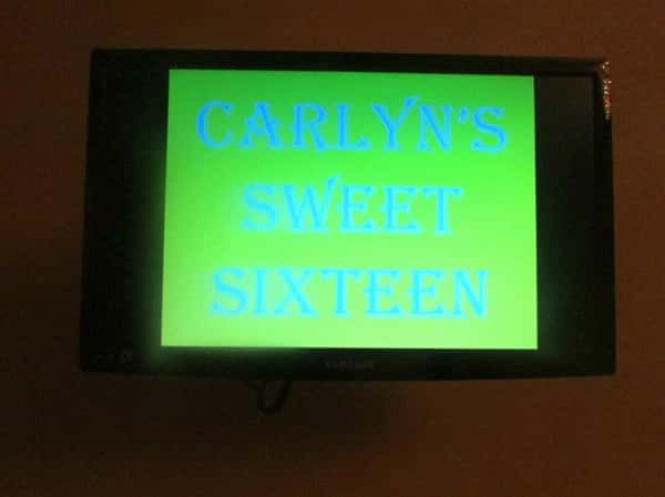 sign that reads carlyn's sweet sixteen
