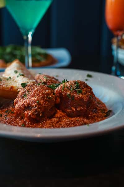 Classic meatballs in house-made sauce served at Oak & Pie