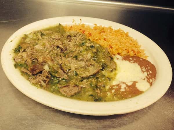 steak, rice, and beans on a dish