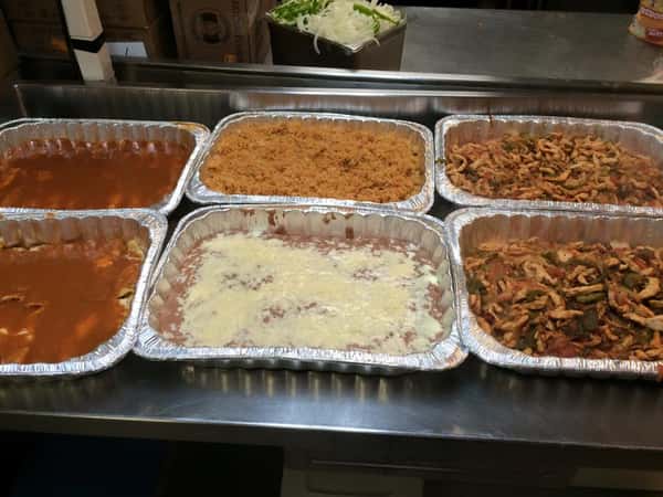 assortment of food in trays
