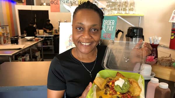 woman holding food