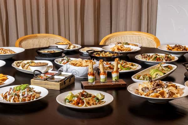 Mixed dishes in a dining space