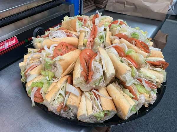 Assortment of sub sandwiches on a platter