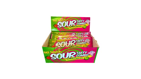 Face Twisters Sour Taffy Strawberry Green Apple