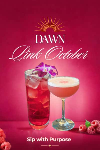 In honor of #BreastCancerAwarenessMonth , we are offering two special pink drinks on the menu throughout October! We have the Bosom Buddy Cocktail and the Pinkies Up Mocktail! Ask your server or bartender about them, and make sure you stop by before they're gone! #DawnChicago #DawnChi #BreastCancerAwareness