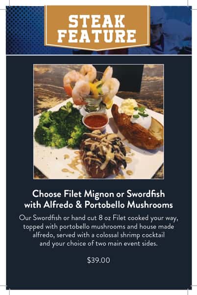 Filet Mignon or Swordfish with Alfredo & Portobello Mushrooms